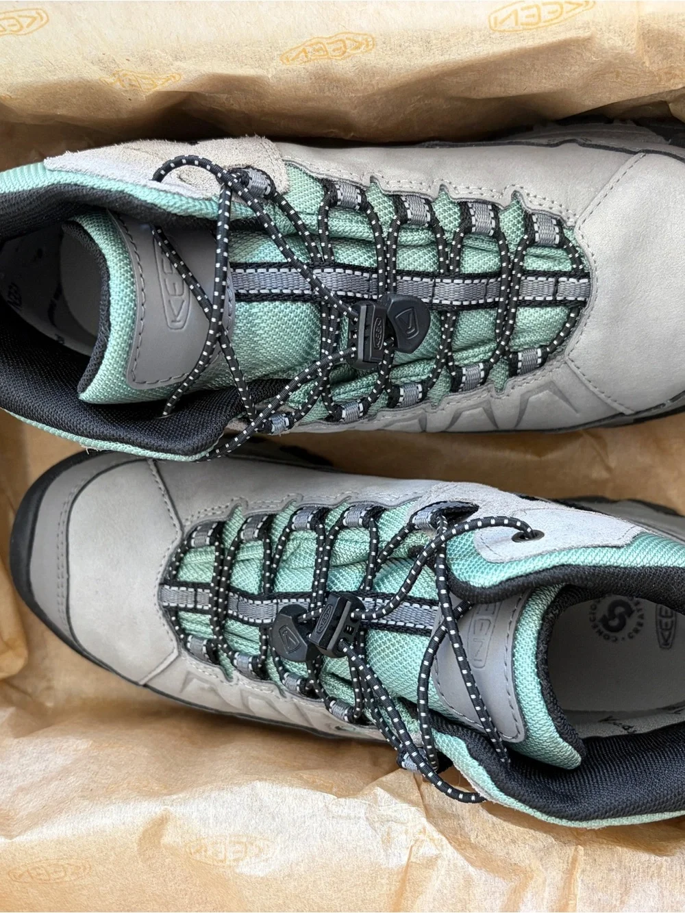 KEEN Gray and Mint Lace-Up Youth Hiking Boots